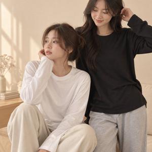 클라민 여성 데일리 라운드 긴팔 티셔츠 2p 1+1 무지 기본티 롱티 무지티 기본긴팔
