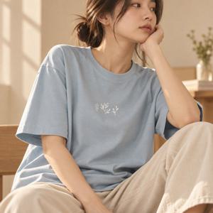 이너 티셔츠 로아 여성 기본 반팔티 데일리 여름의류 세미오버 프린팅 루즈핏 상의 자켓