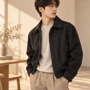 남자 스웨이드 자켓 캐주얼 가을 블루종 크롭 봄버자켓 2컬러