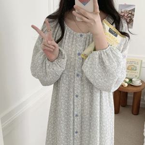 블루소이 여성 긴팔 원피스 잠옷 요루면 파자마 홈웨어 상하세트
