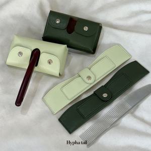 SET 비건 대나무가죽 슬리커 콤 케이스 강아지 빗 파우치 세트