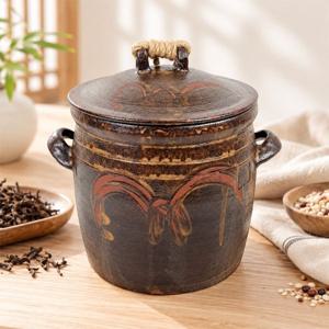 수공예 손잡이 끈뚜껑 옹기 일자 항아리 (5 kg) 보이차통 전통옹기항아리 전통항아리