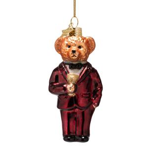 크리스마스 클래식 버건디 슈트 곰 유리 오너먼트 11.5cm