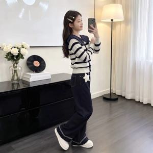 마린 세일러카라 스트라이프 니트 데님 셋업 R27289