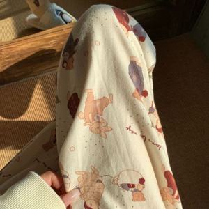 롱 팬츠 순면 토끼 가족의 겨울 산책 피치기모 잠옷 1color