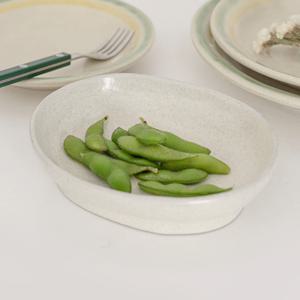 히비 아이보리 굽 타원볼 S 15cm 굽그릇 디저트그릇