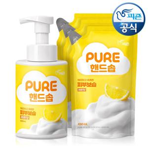 퓨어 3중케어 손세정제 핸드솝 2종 500ml+450mlx3개 용기+리필 세트
