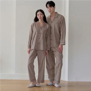 국내산 케드 순면 개버딘 남성 여성 커플 카라 긴팔 9부 파자마 잠옷 상하세트