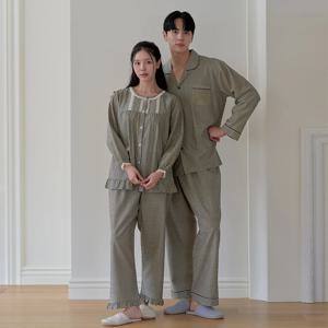 국내산 클래식 레이온 30수 남성 여성 커플 프릴 긴팔 9부 파자마 잠옷 상하세트