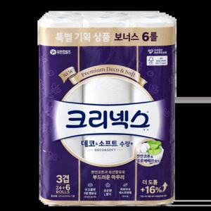 크리넥스 데코&소프트 수딩플러스 3겹 롤화장지 27M 24+6롤 휴지