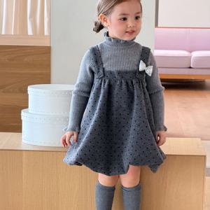 토끼 꼬리 도트 멜빵 원피스 세트 R28889