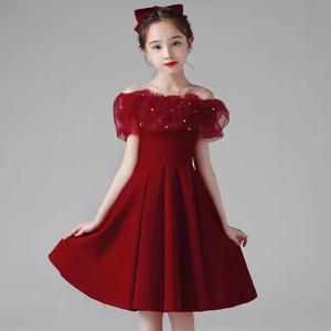 오프숄더 플라워 벨벳 드레스 R28773