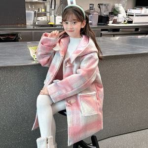 파스텔 체크 후드 롱 코트 R28747