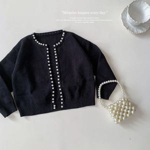 진주 트리밍 크롭 니트 카디건 R28709
