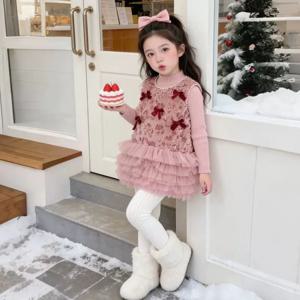 스팽글 리본 기모 베스트 원피스 R28642