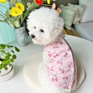 강아지 조끼 체리 누빔 코튼 가을 겨울옷 실내복 가디건 XS
