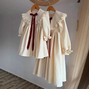 벨벳 리본 프릴 코튼 원피스 R29015
