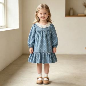 리본 도트 데님 티어드 원피스 R29055