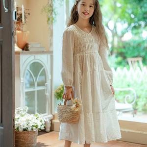 브이넥 레이스 아이보리 롱 원피스 R29127