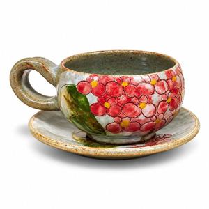 수작업 붉은꽃 수국 커피잔 대 (350 ml) 라떼잔 녹차잔 쌍화차잔 커피잔