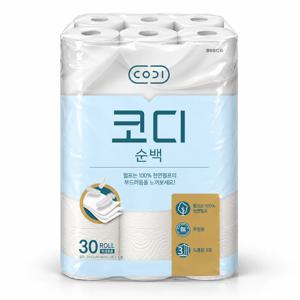 쌍용씨앤비 코디 순백 천연펄프 3겹 롤화장지 25m 30롤