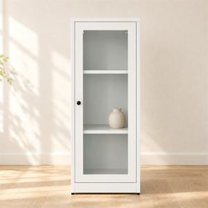 화이트 철제 강화유리1문 세로장식장 425