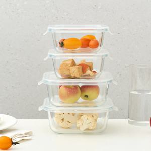오븐유리 이지오픈 정사각 저장용기 4P세트 320ml 2P, 520ml 2P