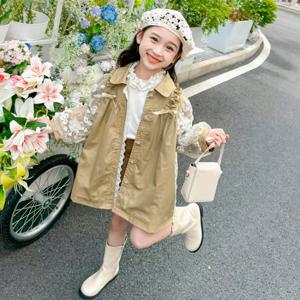레이스 소매 카키 트렌치코트 R29303