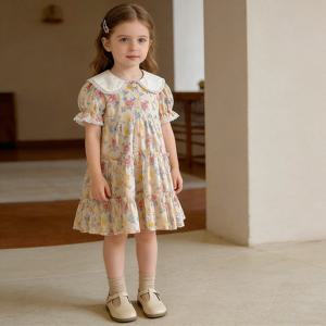 인형카라 잔꽃 반팔 원피스 R29249