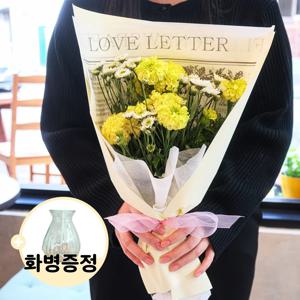 소국 화이트 메리골드 옐로우 mix 생화 꽃다발 화병 중형 40cm 꽃배송 꽃배달 꽃다발
