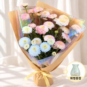꽃빛 솜사탕 파스텔 염색 소국 생화 꽃다발 화병증정 꽃배송 꽃배달 생일 축하 졸업 꽃배달