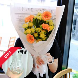 기분 좋은 응원 주황 거베라 노랑 장미 화병 세트 - 꽃배달 생일 축하 임신