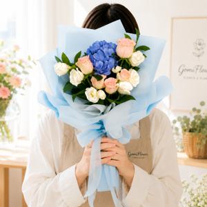 블루수국 하젤장미 꽃다발 인테리어 꽃꽂이 기념일 생일선물