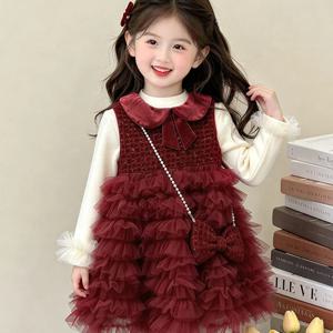 와인 티어드 튤 원피스 R29554