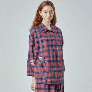 여성잠옷 헬로키티 산리오 타탄체크 순면 홈웨어 긴팔 파자마 실내복 S/RE