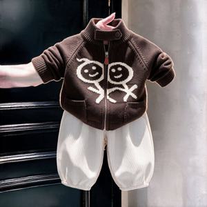스마일 드로잉 니트 집업 & 코듀로이 팬츠 세트 R29983