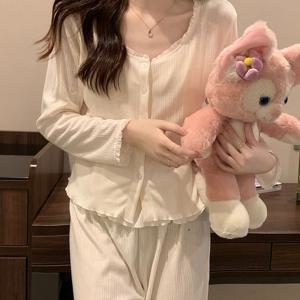 크림베이지 3pcs 민소매 가디건 상하세트 파자마 잠옷 여성 홈웨어 캡내장