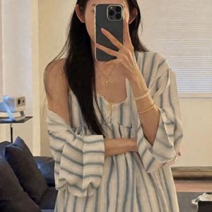 미드블루 3pcs 민소매 로브 가디건 상하세트 파자마 잠옷 여성 홈웨어 캡내장