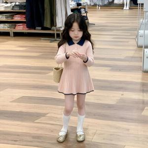 배색 카라 니트 원피스 R30062
