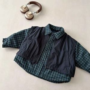 체크 셔츠 레이어드 퀼팅 점퍼 R29771