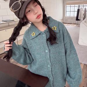 플라워 자수 카라 니트 카디건 R30506