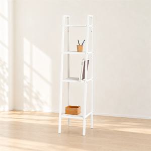 화이트 철제 좁은 4단 사다리선반 350
