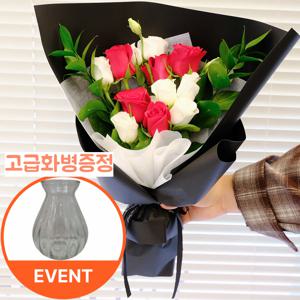 레드장미,리시안 mix 생화꽃다발 화병 중형 40cm~ 꽃배송 꽃다발 축하 출산