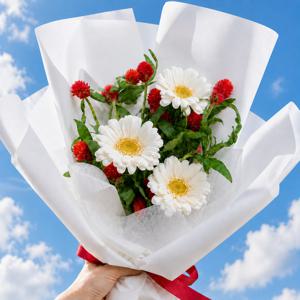 선명한 마음을 담아 천일홍,화이트 거베라 꽃다발 꽃배송 꽃배달 생화 축하 졸업 승진 가을