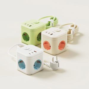 마카롱 3구 3포트 USB 고용량 큐브 멀티탭 1.5m