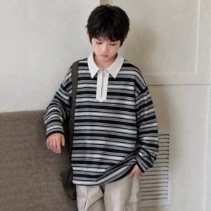 스트라이프 카라 긴소매 폴로 티셔츠 R30858