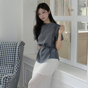 (대구신세계)[라인어디션]벨티드 반넥 블라우스 NVWBLQG960