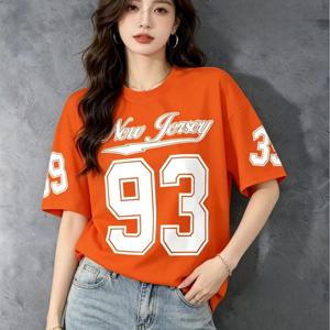 [프린팅 디자인 - 텍스처 아님] 여성용 뉴저지 테마 9번 디지털 프린트 티셔츠, 반팔 크루넥 캐주얼 여름 티, 이벤트 및 여가 복장용