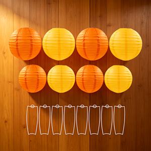 16개 세트, 다양한 원형 종이 랜턴 (종이 랜턴 8개, 스탠드 8개 포함), 아시아 스타일 장식 행잉, 생일, 결혼식, 파티, 브라이덜 샤워 파티, 홈 및 파티 장식에 적합