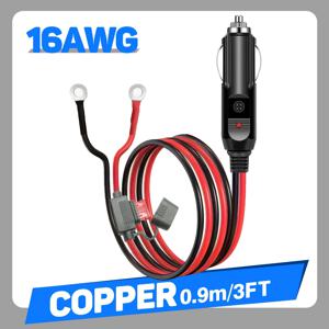 16AWG 0.9m/3ft 자동차용 플러그 연장 코드, 15A 퓨즈 포함, 12/24V 16AWG 고강도 전원 공급 코드, 10A 자동차용 퓨즈 포함, 천공형 단자 직결 배터리형 전원 어댑터, 여행, 캠핑, 공기 압축기용